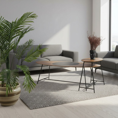 Moderner Tisch Couchtisch Beistelltisch Design Wohnzimmer Holz Oval 2tlg.