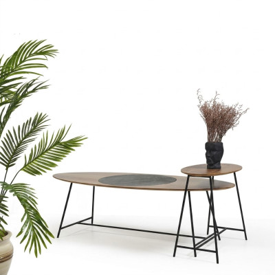 Moderner Tisch Couchtisch Beistelltisch Design Wohnzimmer Holz Oval 2tlg.
