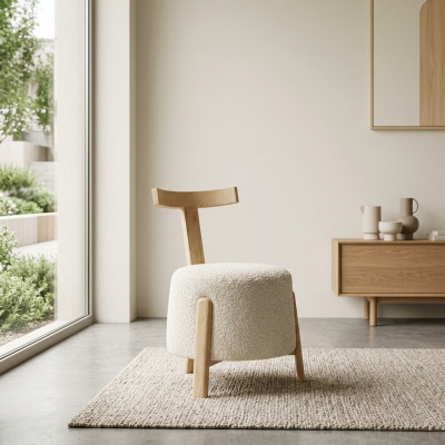 Stuhl Esszimmer Polsterstuhl Lounge Weiß Textil Sitz Sessel Holz Neu