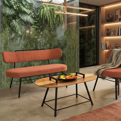 Bank Wohnzimmer Sitzbank Gepolsterte Sitzmöbel Stoff Textil Couchtisch