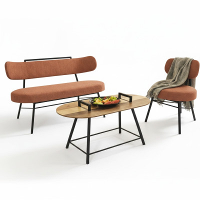 Bank Wohnzimmer Sitzbank Gepolsterte Sitzmöbel Stoff Textil Couchtisch