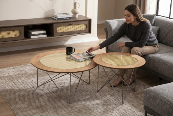 Italienischer Stil 2x Couchtische Rund Luxus Braun Wohnzimmer Tisch 