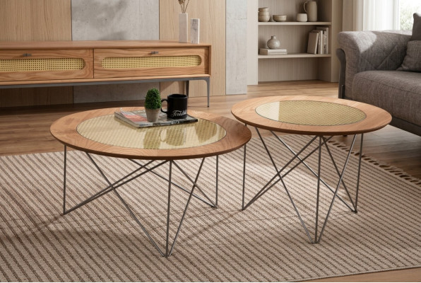 Italienischer Stil 2x Couchtische Rund Luxus Braun Wohnzimmer Tisch 