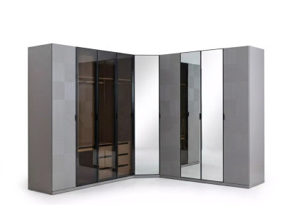 Eckschrank Kleiderschrank Schrank Luxus Holz Design Möbel Schlafzimmer Grau