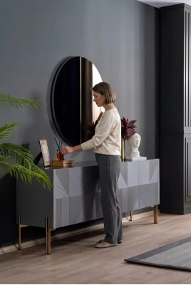 Sideboard Spiegel Set Italienischer Stil 2tlg. Wohnzimmer Holz Kommode Schrank