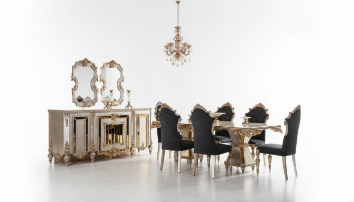 Hochwertige 7-teilige Esszimmermöbel im goldenen Stil