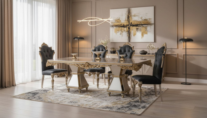 Französische Essgarnitur Sofa 4x Stühle Esszimmer Garnitur Möbel 5tlg. Set