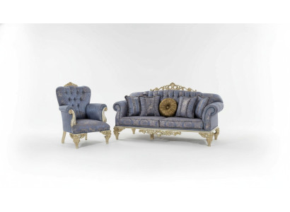 Sofa 3 Sitzer Textil Sessel Couch Polster Möbel 3+1 Dreisitzer Blau