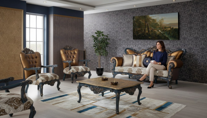 Gründerzeit Möbel Klassische Sofagarnitur Couch Chesterfield 3+1+ Tisch