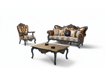 Gründerzeit Möbel Klassische Sofagarnitur Couch Chesterfield 3+1+ Tisch
