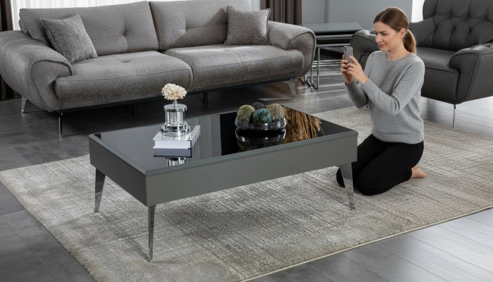 Couchtisch Wohnzimmer Holz Luxus Möbel Moderne Farbe Grau neu