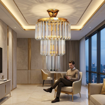 Kronleuchter Decken Design Luxus Crystal Gold Wohnzimmer Stil Modern