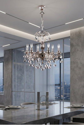 Lampe Kronleuchter Leuchte klassisch Luxus Wohnzimmer Chrome Kristall