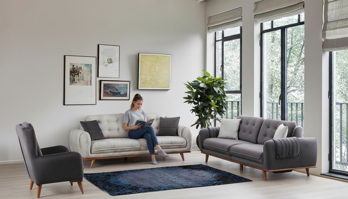 Sitzgarnitur 3 + 3 + 1 im modernen Stil mittelweiches Textil grau Neu