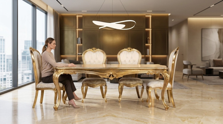 Klassischer Stuhl Esszimmer Beige Essstühle Design klassisch Luxus Stühle