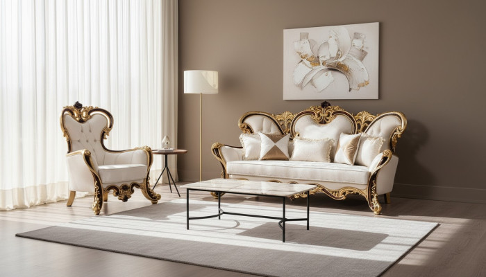 Königliches Sofa Set 3+1 Sitzer Sofa Sessel Klassischer Design Luxus Wohnzimmer