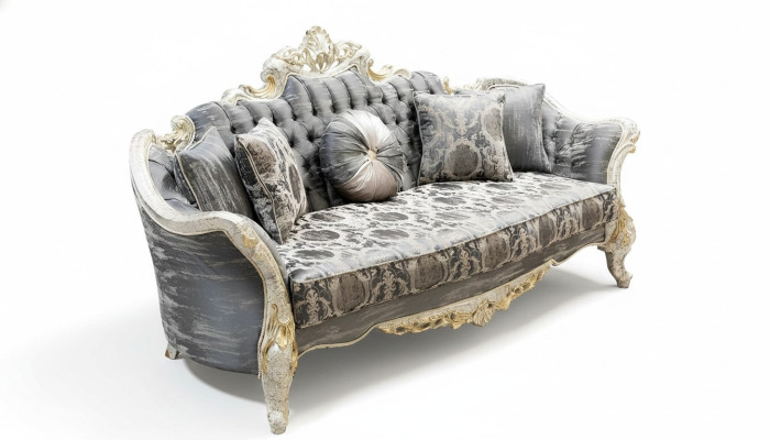 Barock Sofa 3 Sitz Grau Wohnzimmer Klassisch Design Sofa Couch Textil