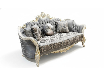 Barock Sofa 3 Sitz Grau Wohnzimmer Klassisch Design Sofa Couch Textil