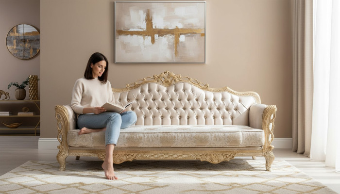 Sofa 3 Sitzer Wohnzimmer Couch Klassiker Design Luxus Sofa Textil Neu