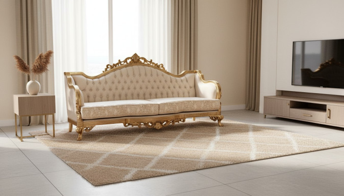 Dreisitziges klassisches barockes Rokoko-Polstersofa in Goldholzqualität