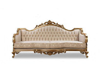 Dreisitziges klassisches barockes Rokoko-Polstersofa in Goldholzqualität