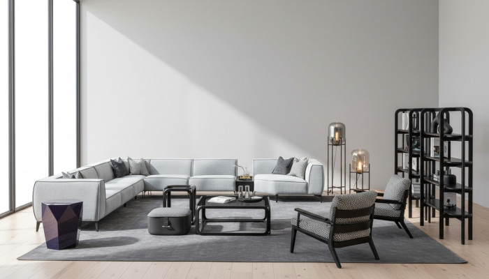 Ecksofa Couch Polster Möbel U Form Wohnlandschaft mit Sessel Graue Couchen