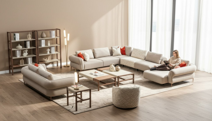 Sofagarnitur 2+1 Sitzer U-Form Sofa Set Wohnzimmer Garnitur Luxus Couchen