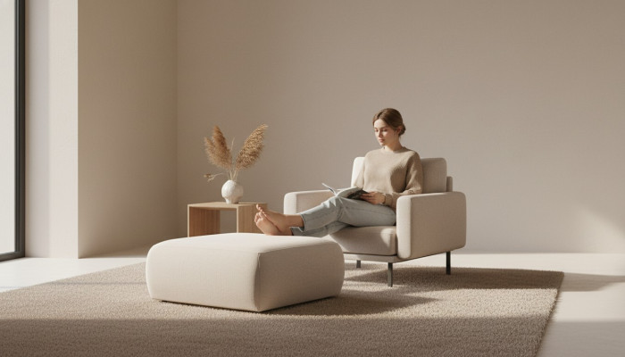 Hocker Beige Wohnzimmer Polster Textil Möbel Möbel Ottomane Couch