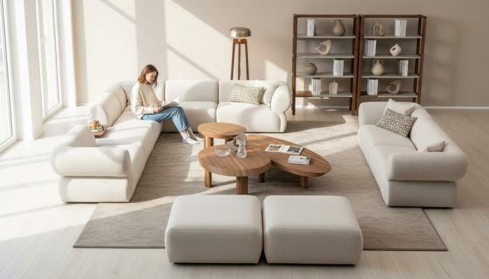 Sofagarnitur Wohnzimmer Sofa Set L-Form 3 Sitzer Hocker Set Modern Design