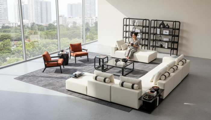 Weiße Sofagarnitur Polstermöbel L-Form Sofa Ecksofa Sessel Textil Couch Sofas