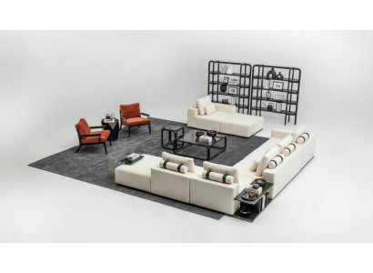 Weiße Sofagarnitur Polstermöbel L-Form Sofa Ecksofa Sessel Textil Couch Sofas