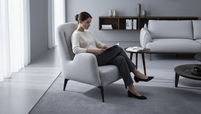 Designer Grauer Sessel Luxus 1 Sitzer Polstersessel Textil Polstersessel