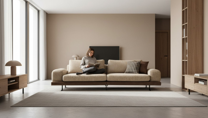 Beiges Sofa Luxus Dreisitzer Moderner Stil Wohnzimmer Couch Polstermöbel