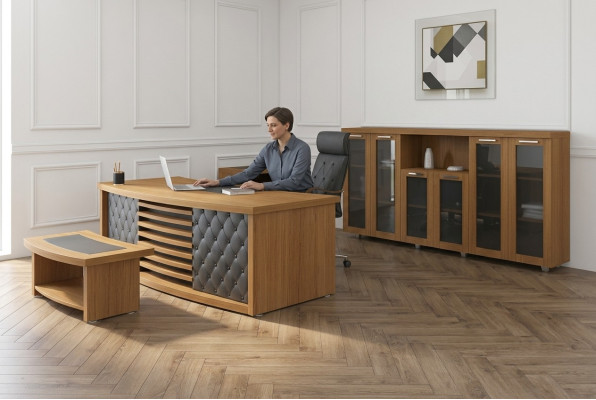 Design Büro Set Luxus Holz Möbel Schreibtisch Schrank Einrichtung 4tlg