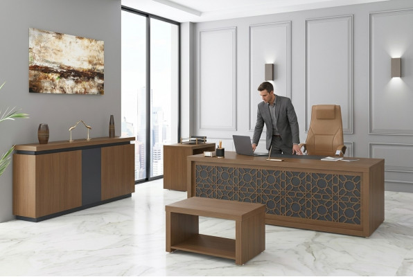 Holzmöbel Büro Set Schreibtisch Couchtisch Arbeitszimmermöbel 4tlg