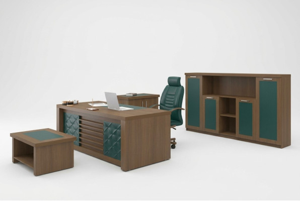 Braune Office Garnitur Luxus Büromöbel Schreibtisch Designermöbel 4tlg