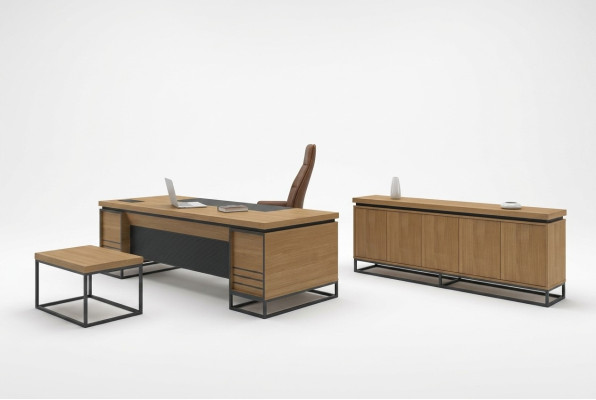 Braune Büro Einrichtung Möbel Set Arbeitszimmer Tisch 3tlg. Set