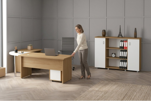 Heller Büromöbel Set Arbeitszimmer Schreibtisch Aktenschrank Tisch