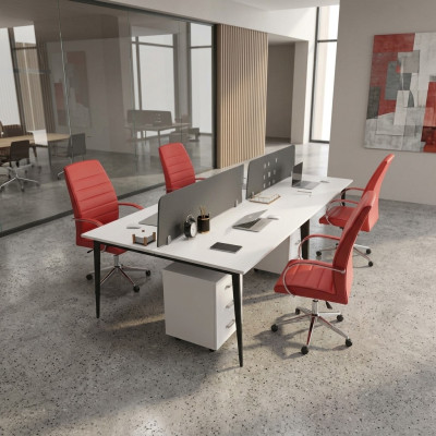 Großer Weißer Arbeitstisch Schreibtischensemble Büroeinrichtung Modern