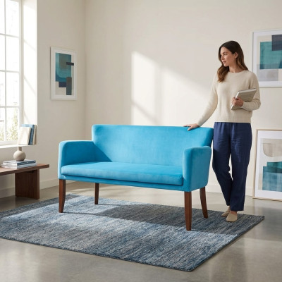 Blauer Textil Zweisitzer Arbeitszimmer Couch Moderne Büromöbel Office