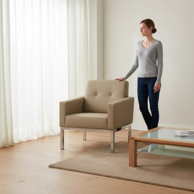 Sessel Büromöbel Arbeitszimmer Beige Sitz Holz Möbel Polstersessel