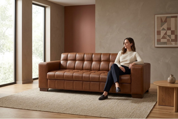 Brauner Dreisitzer Luxus Sofa Büromöbel Büroarrangement Bürodesign