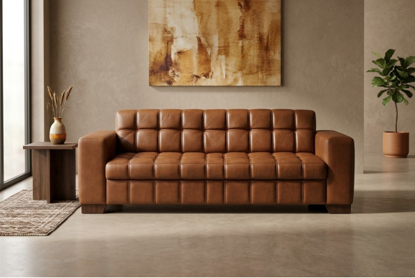 Brauner Dreisitzer Luxus Sofa Büromöbel Büroarrangement Bürodesign