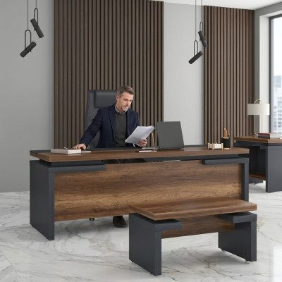 Braun Grauer Schreibtisch 220x90cm Luxus Tisch Chefschreibtisch Büro