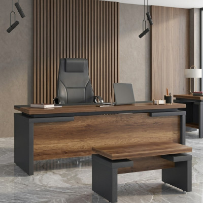 Braun Grauer Schreibtisch 220x90cm Luxus Tisch Chefschreibtisch Büro