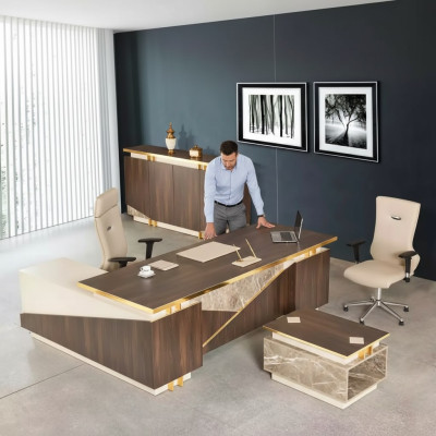 Arbeitszimmermöbel Eckschreibtisch Luxus Büroschrank Couchtisch 3tlg