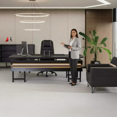 Holz Eckschreibtisch Modern Arbeitzimmer Designer Büro Office Möbel Neu