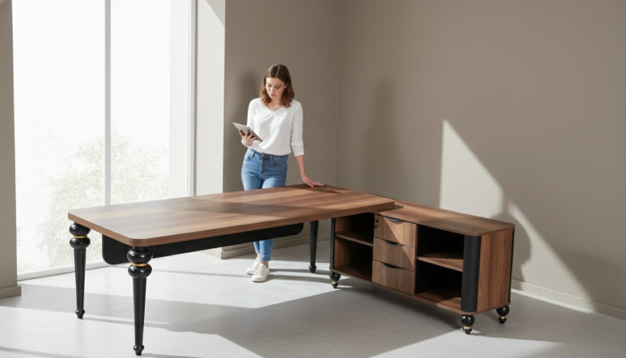 Großer Holz Eckschreibtisch Arbeitszimmermöbel Chef Tische Holzmöbel