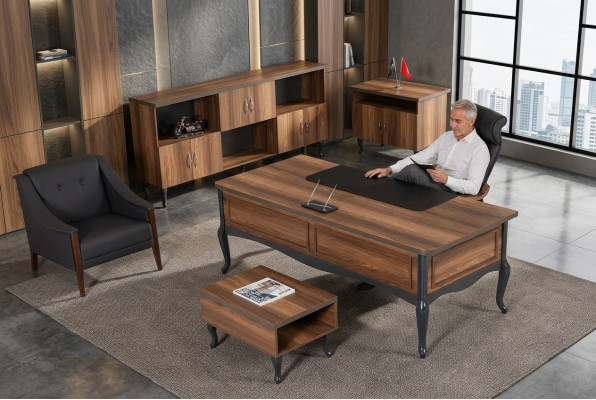 Arbeitzimmer Schreibtisch Luxus Design Tisch Büro Office Möbel Chefschreibtisch
