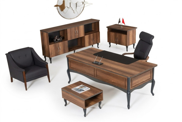 Arbeitzimmer Schreibtisch Luxus Design Tisch Büro Office Möbel Chefschreibtisch